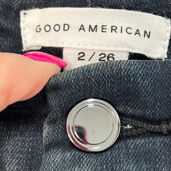 Good American Good Waist Size 2/26 Tapered Leg Denim Jeans Raw Hem in Blue631 - Picture 5 of 14